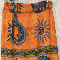 Vibrant Orange Patterned Wrap Skirt/ Swimsuit Cover