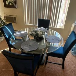 Cosmopolitan 5 Piece Black & Navy Upholstered Round Dining Set