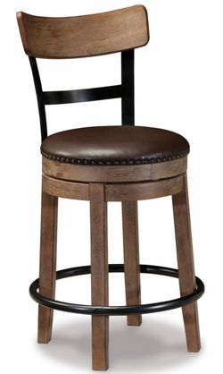 Signature Design by Ashley Pinnadel Bar Stool, Swivel Counter Height Stool Chair With Faux Leather Seat, Wood and Metal Frame for Kitchen Island With 