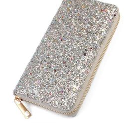 Riah Fashion Silver Glitter Zipper Wallet