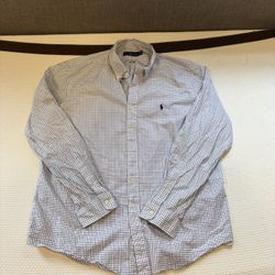 Polo Ralph Lauren XXL Shirt Mens Large White Blue/Black Check Button Down Shirt.