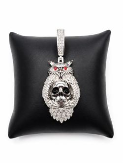 925 Sterling Silver 5.10CT MOISSANITE Owl Skull Men’s Pendant
