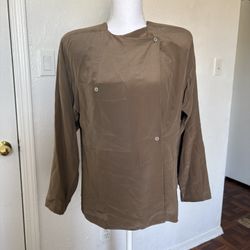 Linda Allard For Ellen Tracy 100% Silk Vintage Elegant Brown Tan Kimono Blouse Size 6