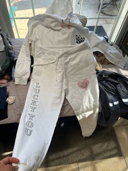 Lucky You White Hoodie and Sweatpants Set