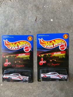 1990’s Hot Wheels Jiffy Lube 65’ Impala set of 2