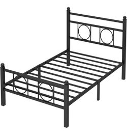 Twin Bed Frames with Headboard and Footboard, 14 Inch Metal Platform Twin Size Bed Frame with Steel Slat Support, No Box Spring Needed, Noise Free, Ea