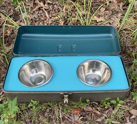 Vintage tool box dog feeder