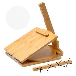 (1111-63) 2024 Upgraded Wooden Tortilla Press 10 Inches Rotatable 10" Wood Tortilla Press Maker, with Rolling Pin & 50 Pcs Parchment Paper, for Homema