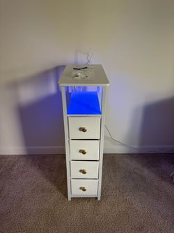 Yoobure Narrow Nightstand with Charging Station, LED Tall Narrow Side Table