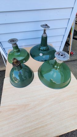 Vintage Green Enamel Industrial Pendant Light Shades – Set of 4