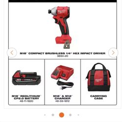 M18 18-Volt Lithium-Ion Compact Brushless Cordless 1/4 in. Impact Driver Kit with One 2.0 Ah Battery, Charger & Tool Bag 