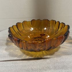Vintage Amber Sunflower Bowl Heavy Footed Glass Bowl With A Ruffled Edge By Indiana Glass Co.