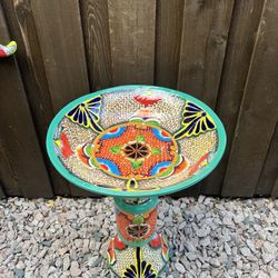 Mexican Talavera Birdbath, Planter, Pottery.