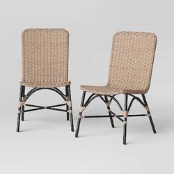 lot of 2 new Open Box Threshold Popperton Patio Dining Chairs, Brown/Black