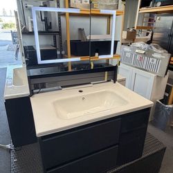 XMAS SALE!! $275!! New 32” Navy Blue (mirror With Light) Or White Floating Bathroom Vanity w/ Sink & Medicine Cabinet 