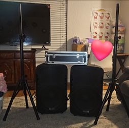 Complete Edison Professional Mobile DJ System - Speakers, Mixer, Case & Stands