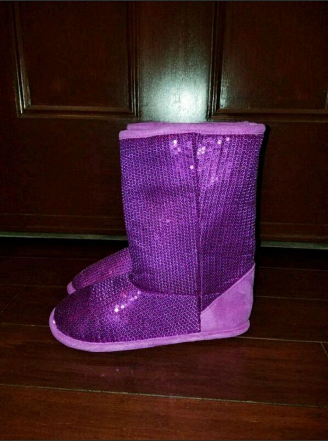 Girls size 3-4 Bongo Purple Sequin Slipper Boots - NEW