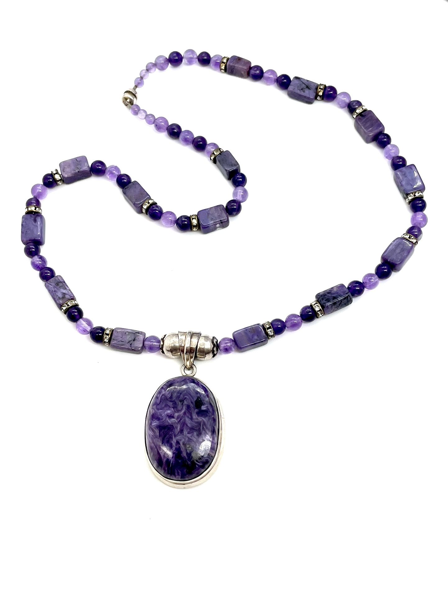 Sterling Charoite & Amethyst Necklace