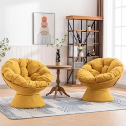 Set Of 2 - Yellow Oversized Papasan Swivel Chairs [NEW IN BOX] **Retails for $450
