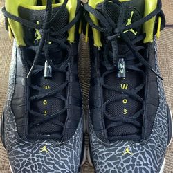 NIKE AIR JORDAN 6 RINGS BLACK-VENOM GREEN-WHITE-CEMENT GREY SZ 10.5 [322992-033]