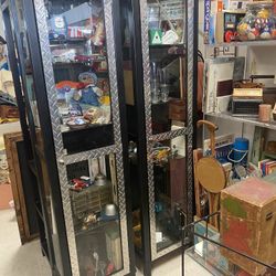 18x13x17 Wood Glass Shelves Display Curios Man Cave Garage $100 Each