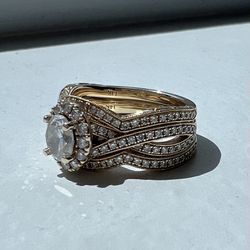 Diamond Engagement Ring, 2 Wedding Bands, Size 7