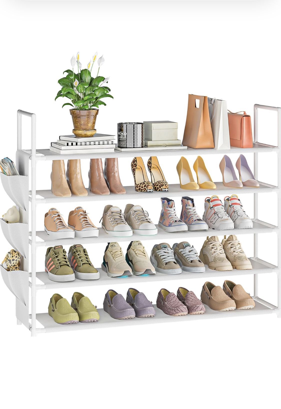 5 Tier Shoe Organizer With Side Bag 