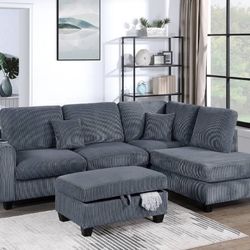 Gray Sofa Sectional w/ Ottoman 