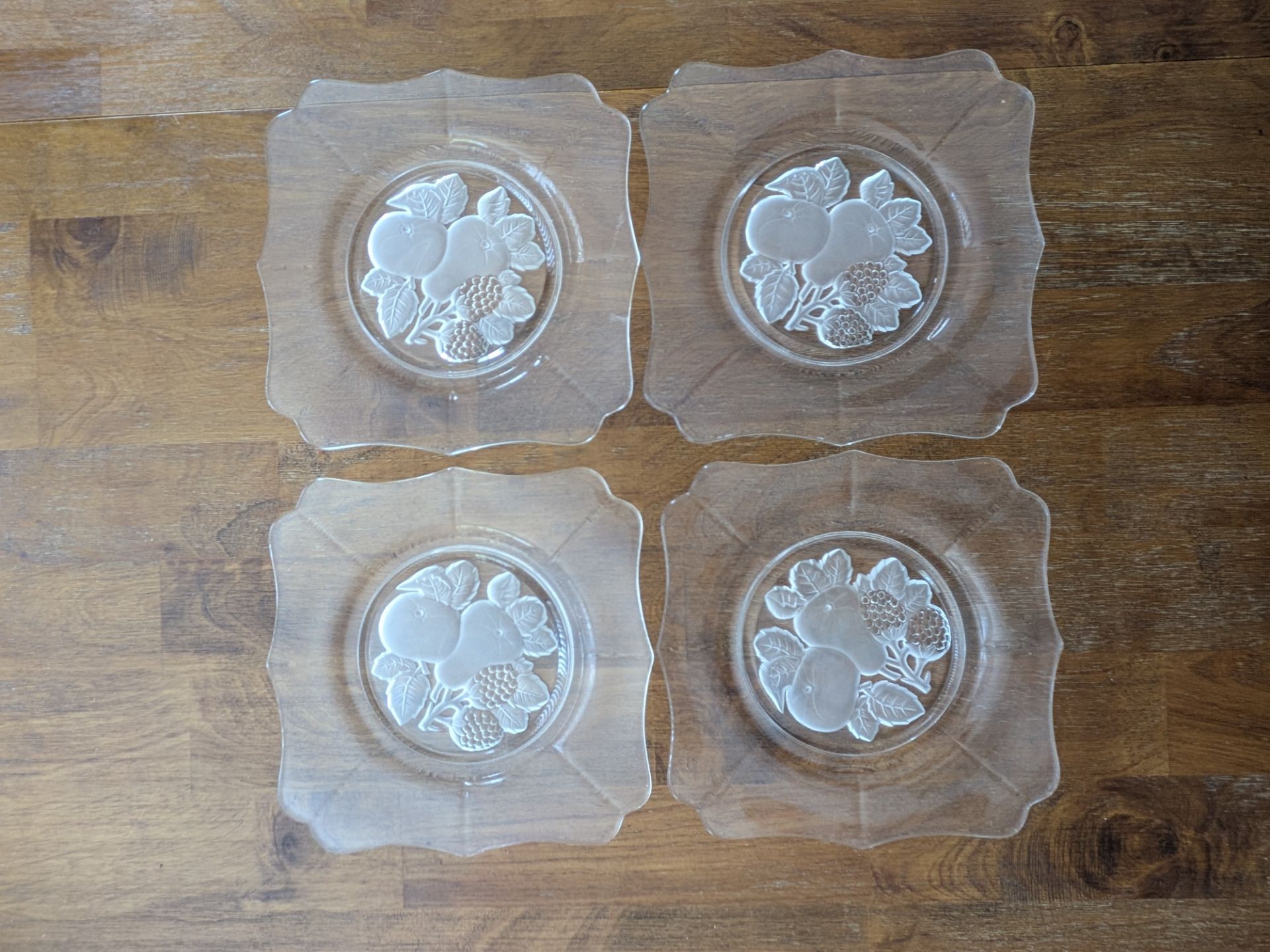 vintage Imperial Glass Intaglio Fruit square salad plate in clear glass