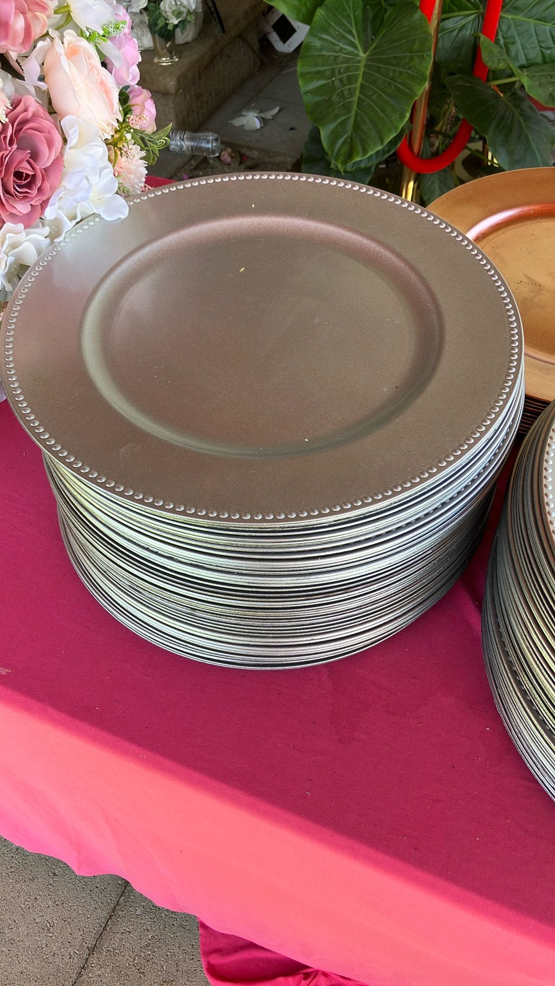 85 Silver Chargers - 20 Rose Gold All For $60