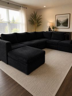 Oversized Modular Corduroy Sectional with Ottoman - Black