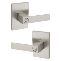 Kwikset Singapore Satin Nickel Reversible Rectangular Straight Keyed Entry Door Handles