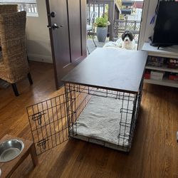 Dog Crate And Wood Table Topper