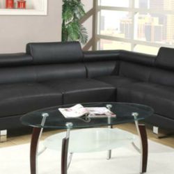 Black leatherette Sectional Sofa Set