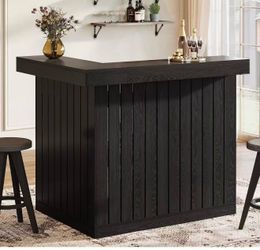 new assembled YS0369 L-Shaped Home Bar Unit, 4-Tier Corner Liquor Bar Table with Storage Shelves and Wine Glasses Holder, Industrial Wine Cabinet Rece