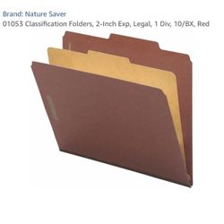 Nature Saver Classification Folders 2" Exp. Legal 1 Div 10/BX Red 01053