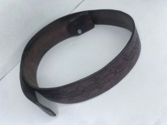 Brown Leather Belt with Floral Tooled Design