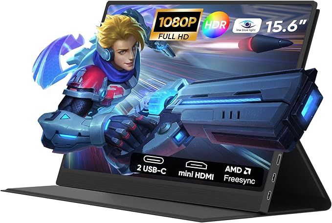 Portable Monitor, 15.6 Inch Bluelight Eye Care Full HD 1080P HDR Laptop Display IPS Freesync Second External Gaming Monitor with Stand Case, Dual Scre