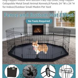 Dog Playpen Indoor with Bottom Pad/Top Cover, Dog Playpen Collapsible Metal Small Animal Kennels,8 Panels 24 "W x 24 "H for Indoor/Outdoor Small Medim