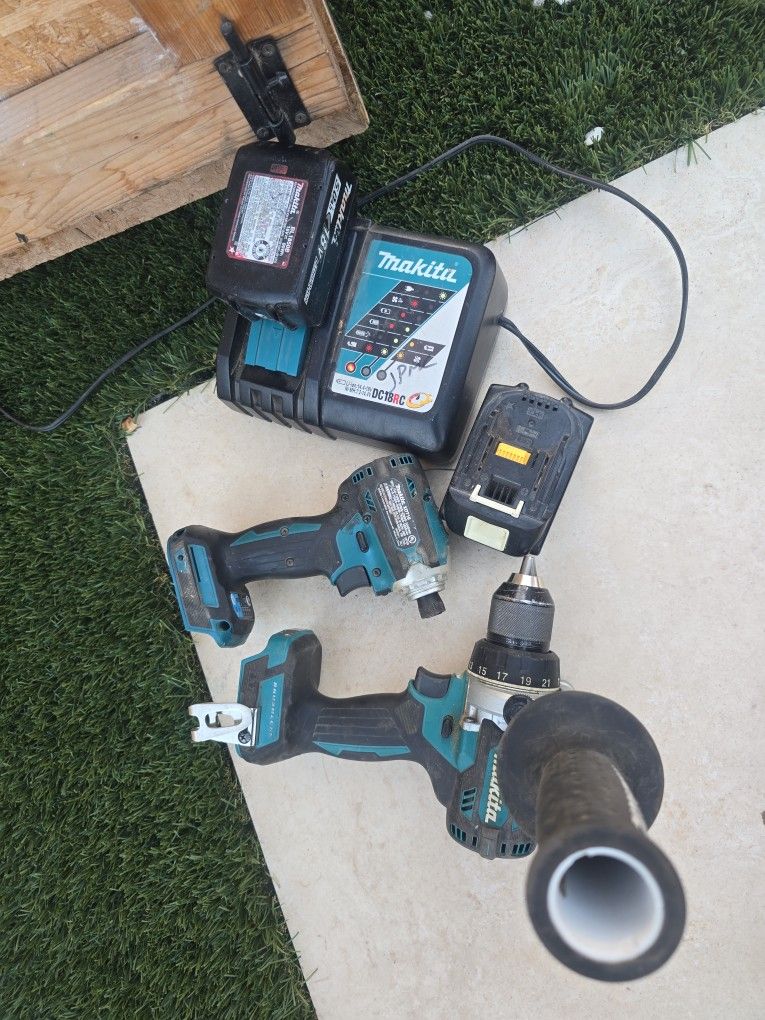 Makita Imapct And Drill Set With 2 5.0ah 18v Batteries With Charger