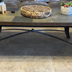Wrought Iron And Rock Coffee Table and End tables