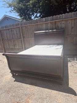 Queen bed frame with mattress and box spring in great condition