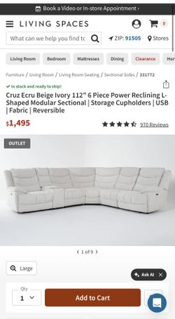 Cruz Ecru Beige Ivory 112” 6 Piece Power Reclining L-Shaped Modular Sectional