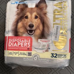 Paw Inspired 32ct Disposable Dog Diapers | Female Dog Diapers Ultra Protection | Diapers for Dogs in Heat, Excitable Urination, or Incontinence (Mediu