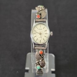 VTG Acqua Sterling Silver Feather Tips Watch Native American Not Working 