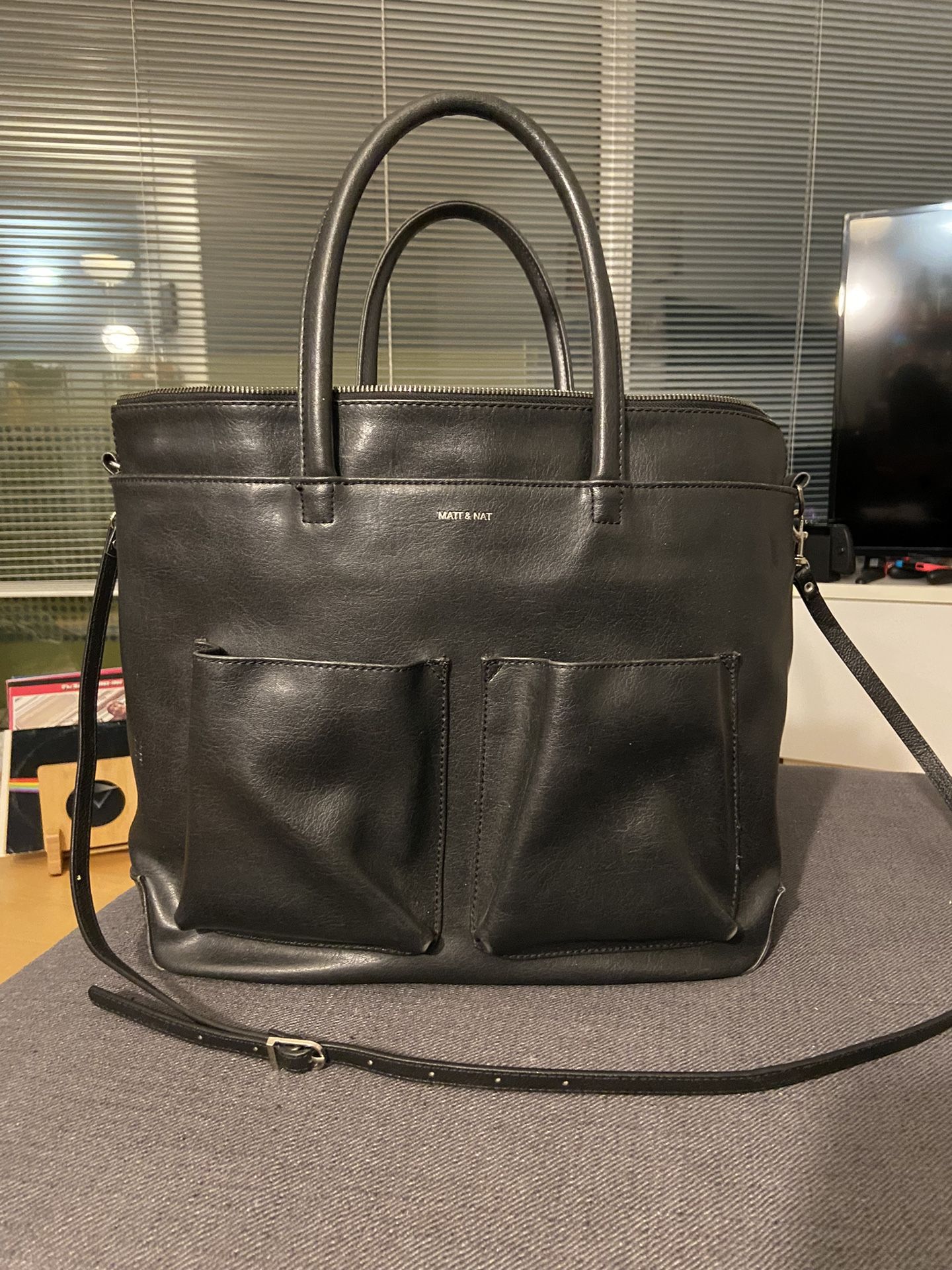 Matt Nat Black Vegan Leather Tote Diaper Bag