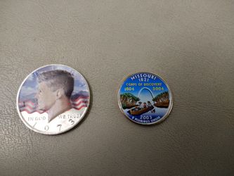 1973 Colorized Kennedy Half Dollar and 2003 Colorized Missouri State Quarter