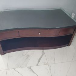 TV Console, Glass Top And Drawer 