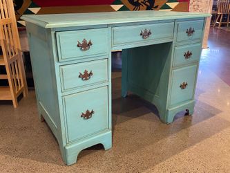 Turquoise Solid Wood 7-Drawer Desk