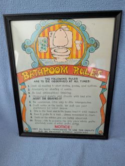 1980's Vintage Framed Funny "Bathroom Rules"  Poster